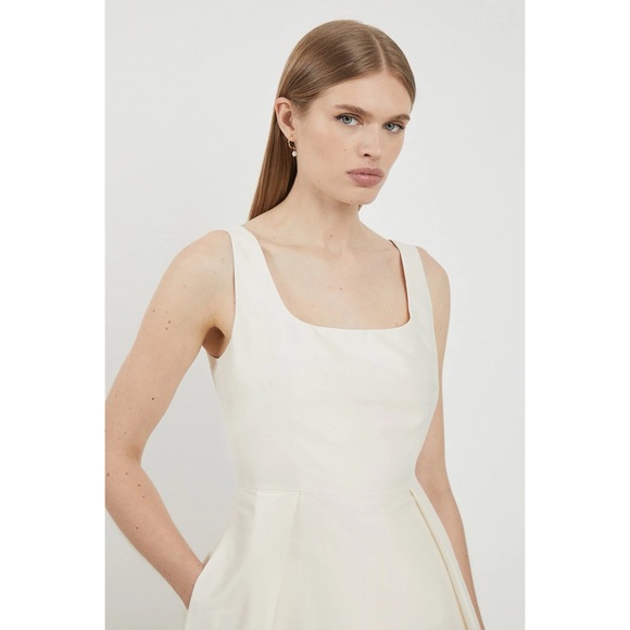 Karen Millen Lydia Millen Petite Taffeta Full Skirt Tailored Midi Dress Cream 6P - Picture 3 of 10